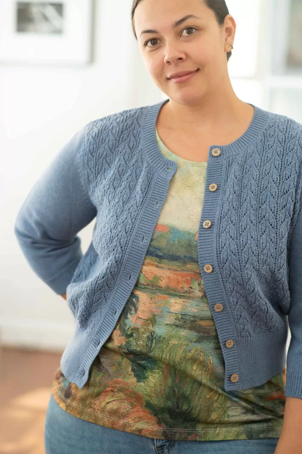 Lazybones Knits^Ava Cardigan Denim Blue