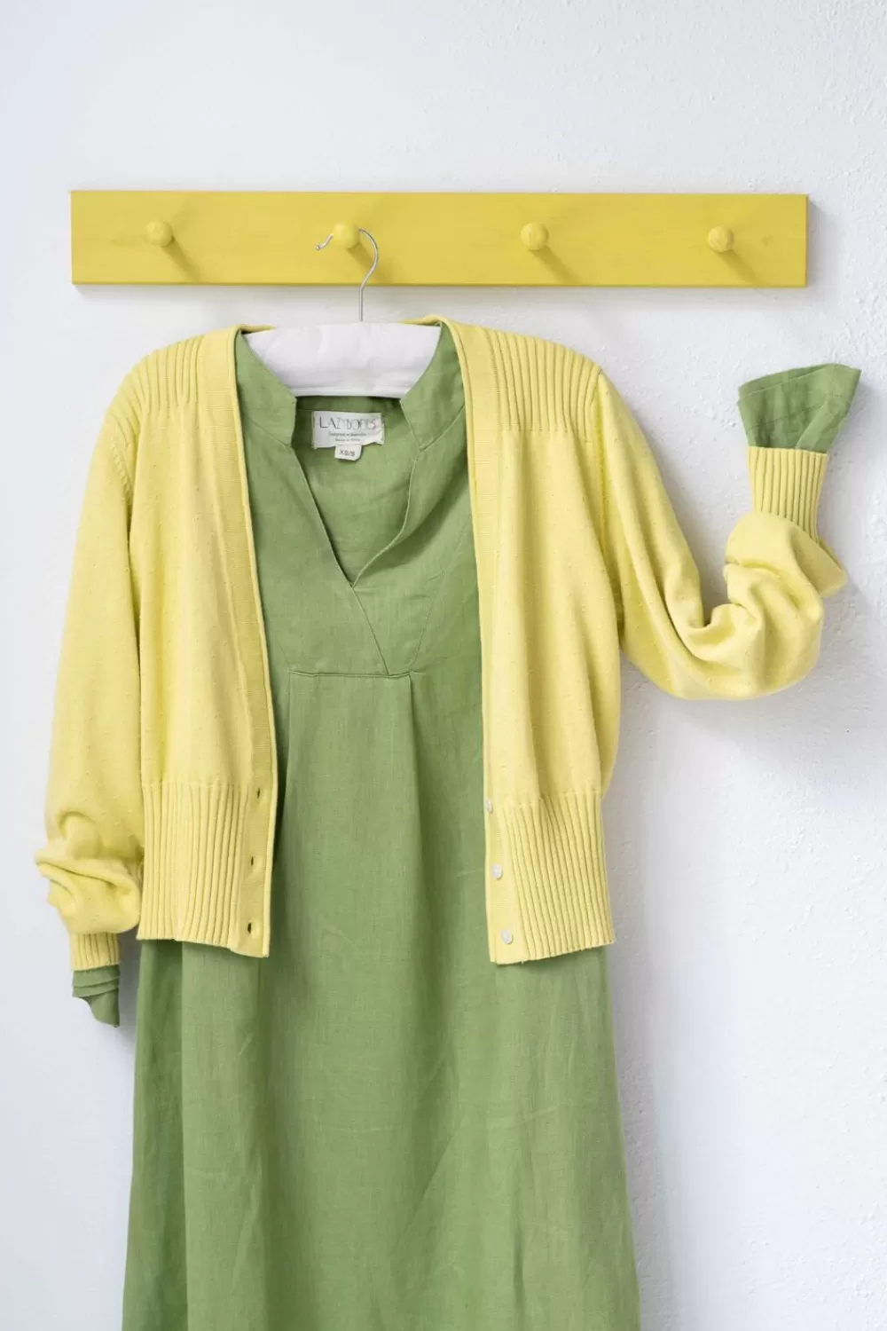 Lazybones Knits^Carly Cardigan In Muted Lime *Organic Cotton