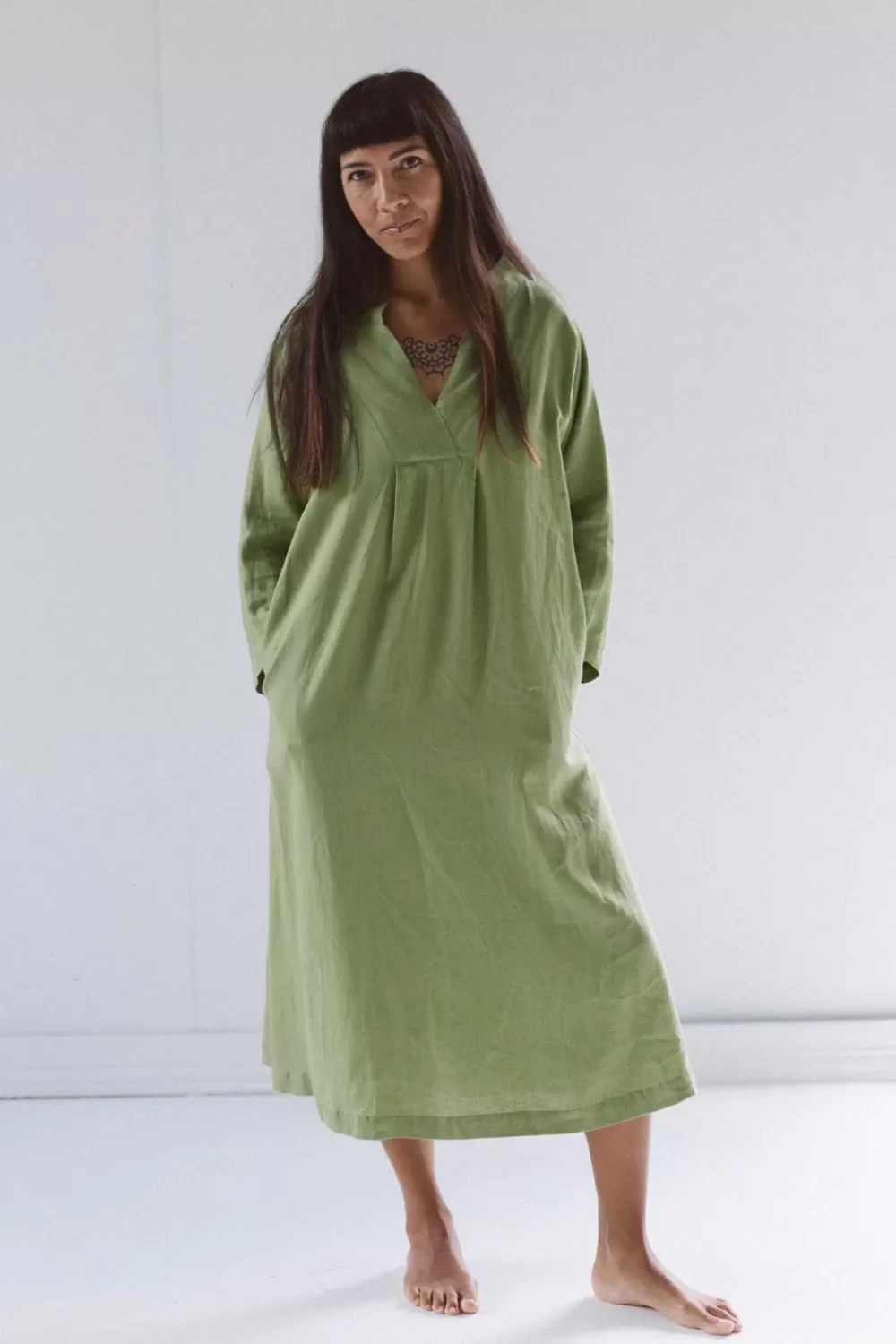 Lazybones Dresses^Emma Linen Dress In Herb Green