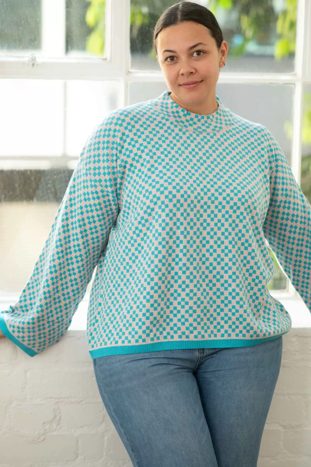 Lazybones Knits^Freda Jumper In Checker *Organic Cotton