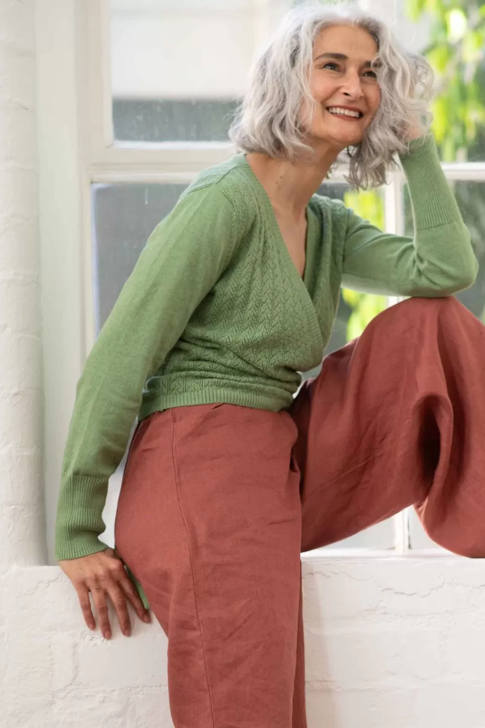 Lazybones Knits^Imogen Wrap Cardigan Cottage Green