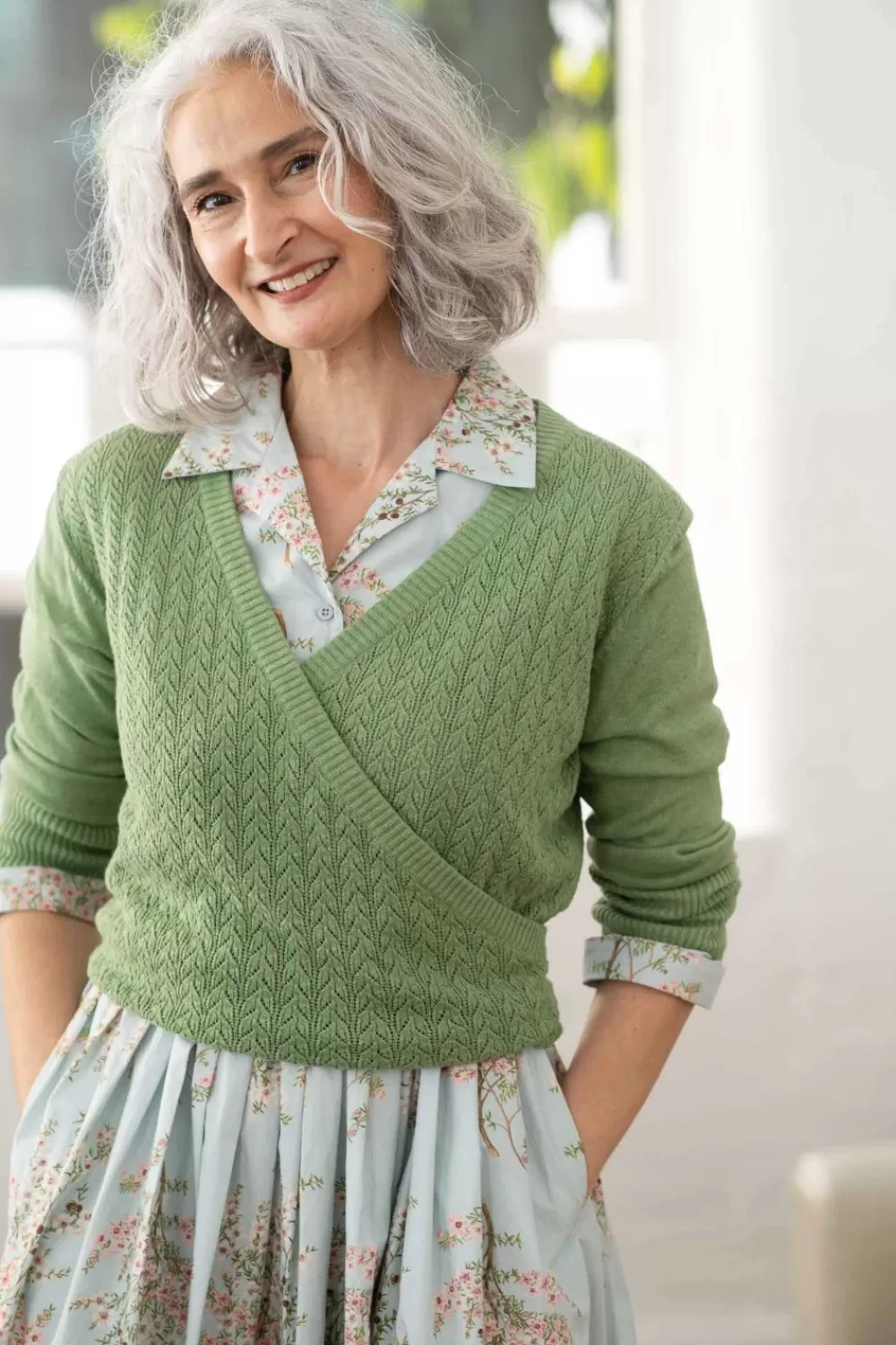 Lazybones Knits^Imogen Wrap Cardigan Cottage Green