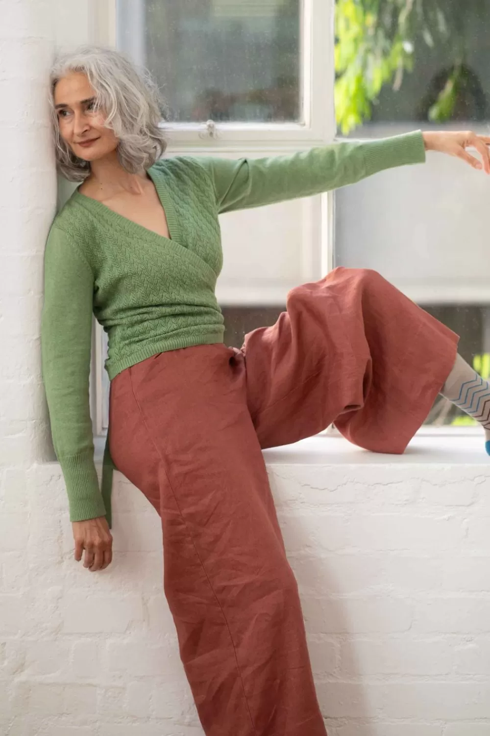 Lazybones Knits^Imogen Wrap Cardigan Cottage Green
