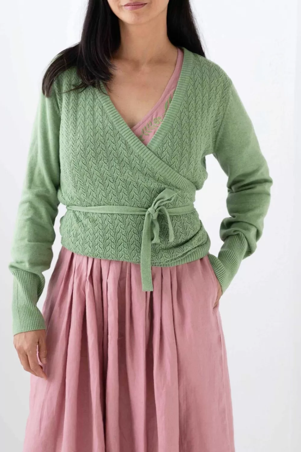 Lazybones Knits^Imogen Wrap Cardigan Cottage Green