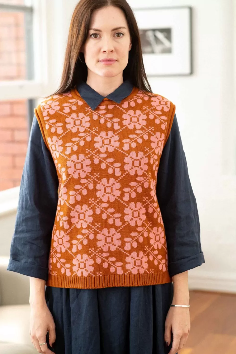 Lazybones Knits^Valerie Vest Floral *Organic Cotton